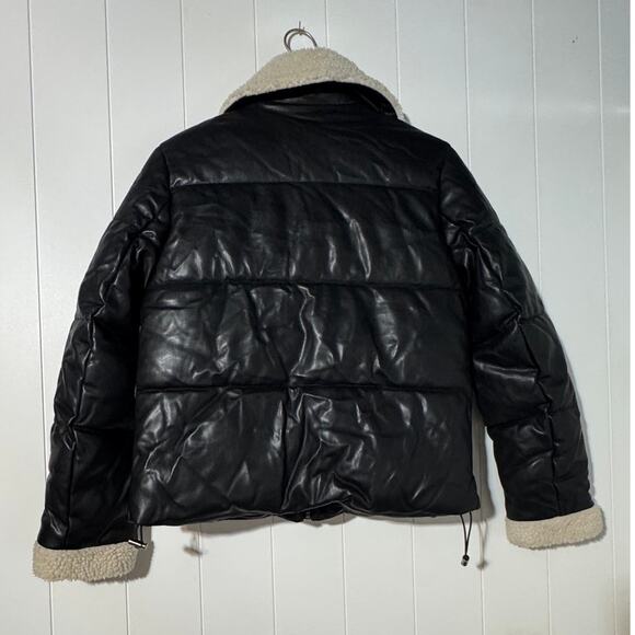 Debby Collection · Small · Faux Leather · Puffer · Sherpa Trim · Black Cream - Picture 3 of 7